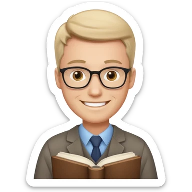 male teacher with book, smiling sticker