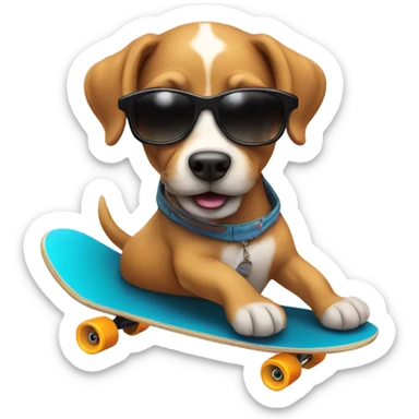 Dog with sunglasses riding a skateboard sticker