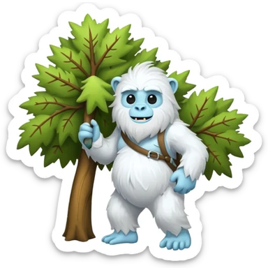 yeti, carrying a big tree sticker