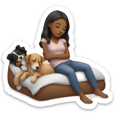 Girl sleeping with two dogs near her sticker