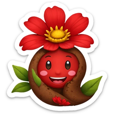 a little poop, who give a red flower sticker