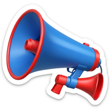 megafono de aviso de color rojo con azul sticker