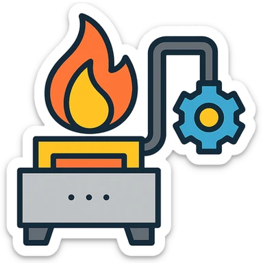 forge engineered industrial flame, color outline icon style, modern, clean, black outlines with color accents sticker