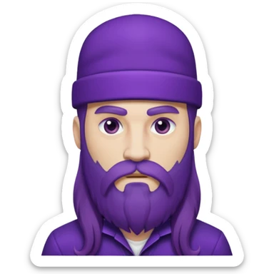 Give me png of a character having bold masculine beard and hairs with white skin which should look similar to a gangster, the colour tone should be purple, long hairs and long beard sticker