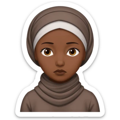 Emoji portrait of a female domestic slave. She has a sad expression and wears a plain dress with a headscarf. sticker