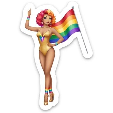 burlesque dancer with pride flag full height sticker