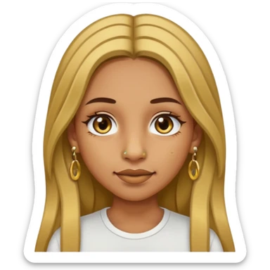 Girl with olive skin, long brown hair with blonde highlights, gold nose piercings on both sides, and braces  sticker