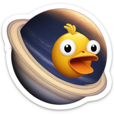 planet Saturn with a cartoon chicken face with raised eyebrow sticker