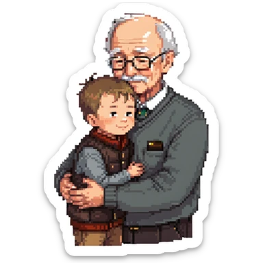 small kid hugging their granddad, warm and affectionate sticker