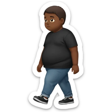 sad fat young boy in black t shirt walking from the side sticker
