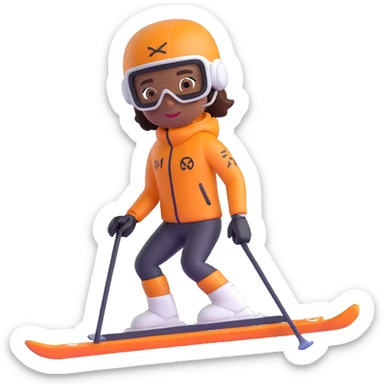 Nike-themed skier with brown skin, visible tattoos on arms, wearing modern ski gear, in a modern 3D emoji style sticker