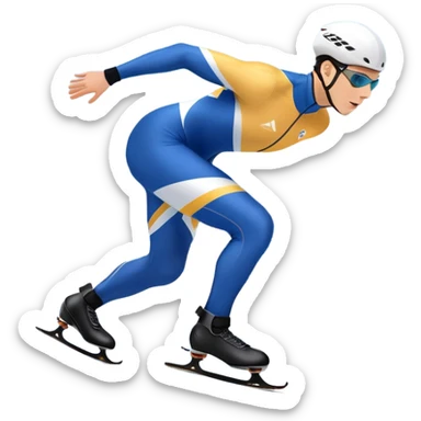 An icon showing a speed skater gliding on a professional oval ice track, captured in mid-motion with aerodynamic posture and sleek skates. The background features snowy mountains, flags, and a clear blue sky. Transparent background reflects the speed and elegance of the sport. sticker