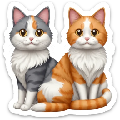 a fluffy grey and white cat sitting with 2 other cats sticker