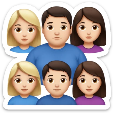 Familia de 4 personas : Hombre gordito pelo oscuro, Mujer pelo cafe, hija 1 pelo mono , hija 1 pelo oscuro. sticker