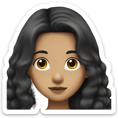 A girl with long black hair, slightly curly hair and big eyes sticker