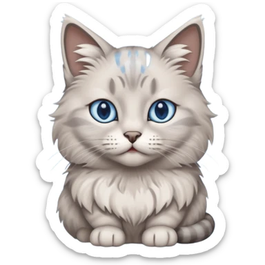 a gray cat with blue eyes on its FOREHEAD sticker