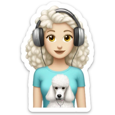white girl with headphones and white poodle sticker