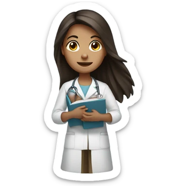 Nursing student with dark brown long hair and a book in her hand  sticker