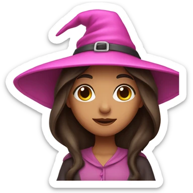 Brunette girl wearing pink witch hat sticker