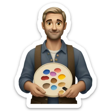 European artist man holding a palette sticker