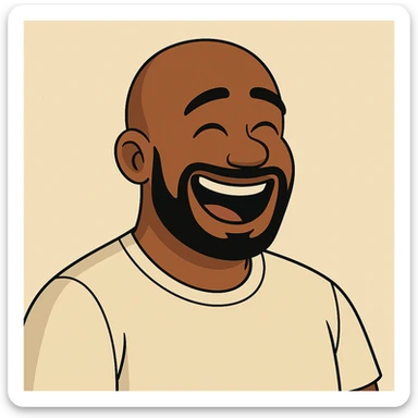 Change the expression to a laughing expression, in a cartoon style, keep the background. sticker