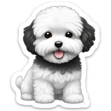Maltipoo, black and white hair, anime style sticker