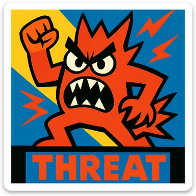 the concept of threat, visually interpreted, cartoonish style, exaggerated features, playful yet clear depiction sticker