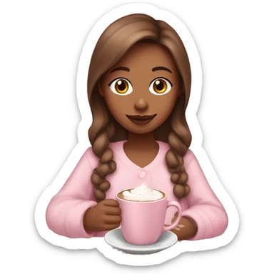 create a brown hair girl with braces in a baby pink night gown and a hot chocolate in her hand  sticker