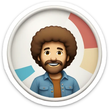bob ross holding a painting showing a pie chart sticker