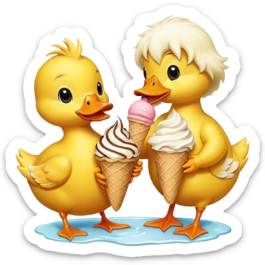 A duck and a duckling are eating ice cream. sticker