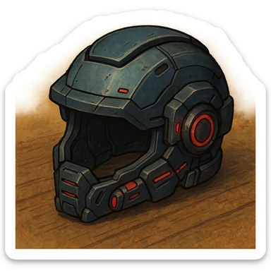 the image is the icon for a videogame insta-use item, it is armor [open face combat helmet] - futuristic cyberpunk -ready to equip-  it is master craftsmanship [ unequipped item ] sticker