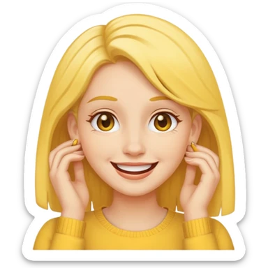 yellow face tucking her hairs behind her ear in flattery cuz a guy said she’s cute sticker