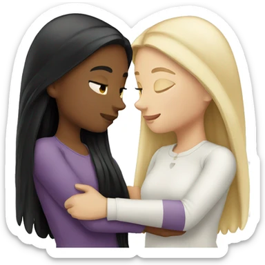Two white girls with long black hair hugging. sticker