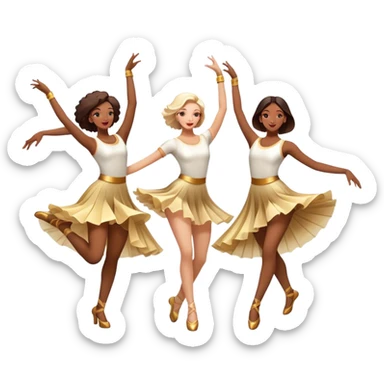 Icon for Contemporary Dance: a synchronized group dance performance with dancers in modern outfits, performing on stage with bright spotlighting and energetic movement. The icon should capture the dynamic and vibrant nature of contemporary dance. Transparent background. sticker