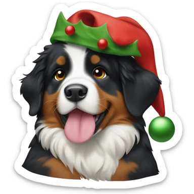Bernese mountain dog puppy with Christmas hat on sticker