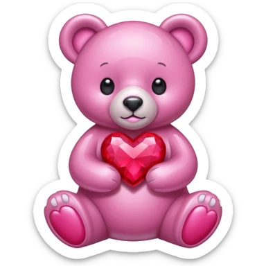 pink crystal bear holding a red heart sticker