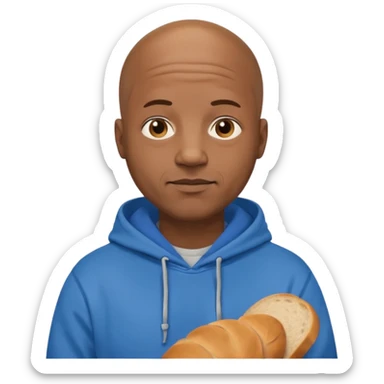 Bald black guy 40 years old with blue hoodie and and bread emoji sticker