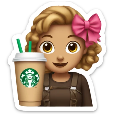 Create a girly emoji with a bow and Starbucks. sticker