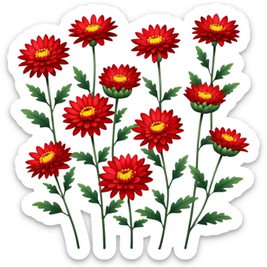 single Bright Red Chrysanthemum, straight stem sticker