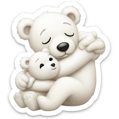 Happy white momma teddy bear hugging a happy white baby bear sticker