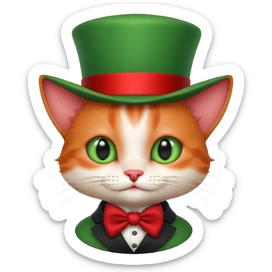 Steampunk:a very cute and adorable green anthropomorphic baby cat with a red top hat sticker