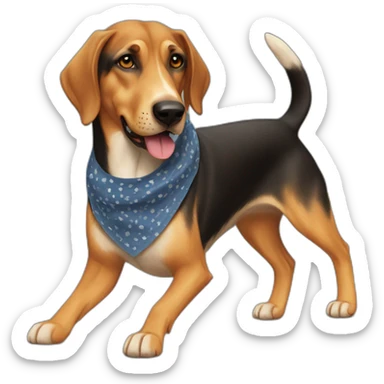 coonhound and German shepherd mix dog wearing bandana and walking sticker