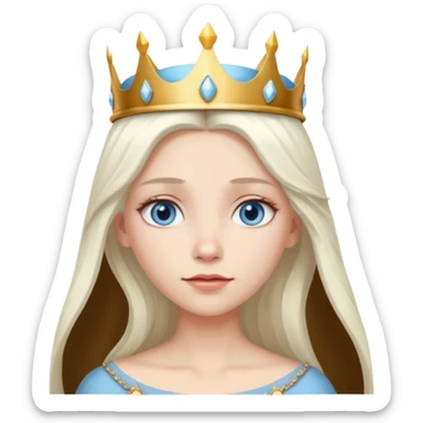 White Long Haired Women, Queen with crown — soft expression, moonlight tone sticker
