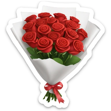 Bouquet of red roses wrapped in white paper sticker