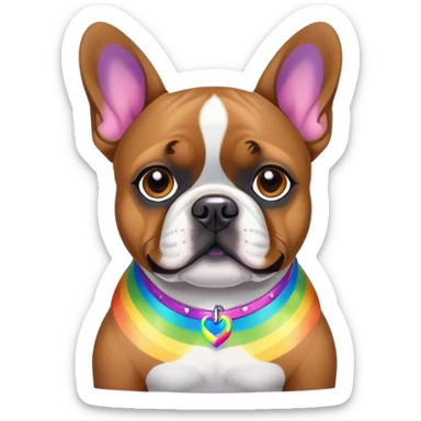 A brown French Bulldog/Boxer mix in a Lisa Frank artistic style sticker