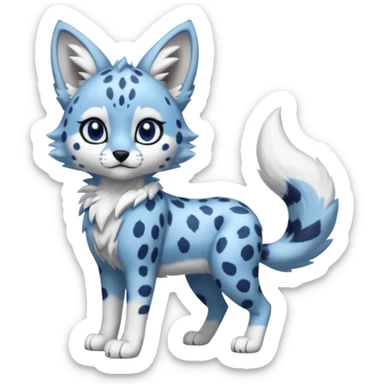 Blue cute adorable serval-snow-leopard-Lycanroc-wolf-fusion-hybrid, full body sticker