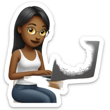 fair girl working on laptop designing website sticker