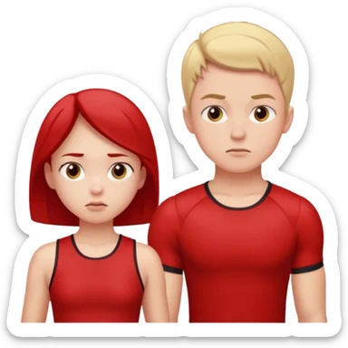 Girl and boy in red gym clothes who are thinking about something sticker