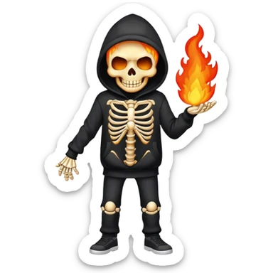 Fire skeleton wearing a hoodie sticker
