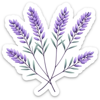 simple flower branches. The art style is clean line art with delicate watercolor textures, pastel colors, and a dominant palette of lavender, soft lilac, and muted purple. Let the branch be more elongated and have short branches on it like ears of corn. sticker